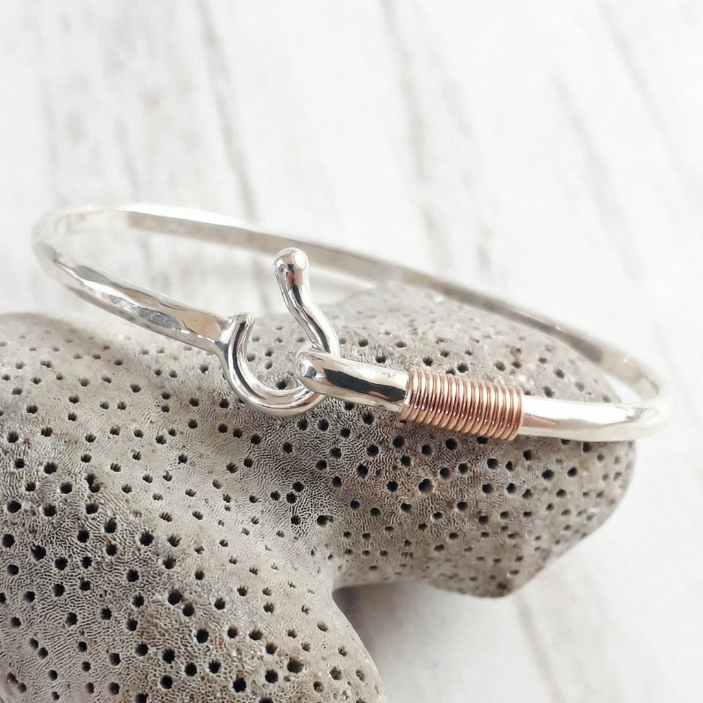 Sterling Hammered Caribbean Hook Bracelet with 14k Wrap