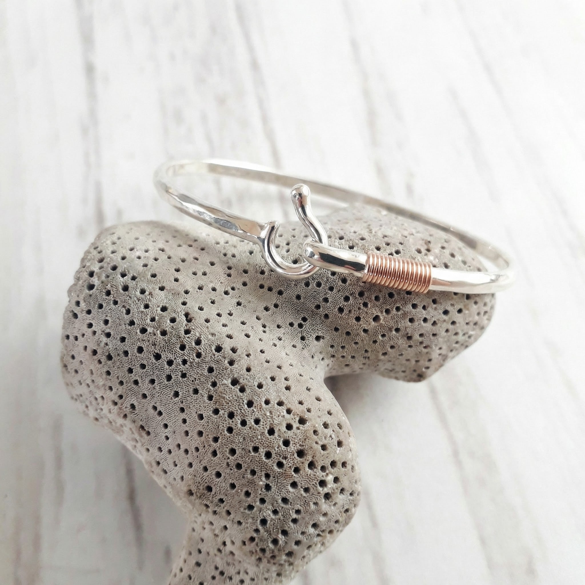 Sterling Hammered Caribbean Hook Bracelet with 14k Wrap