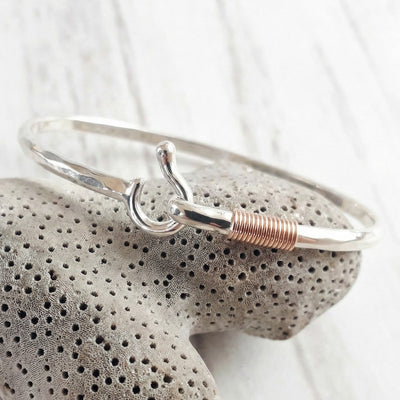 Sterling Hammered Caribbean Hook Bracelet with 14k Wrap