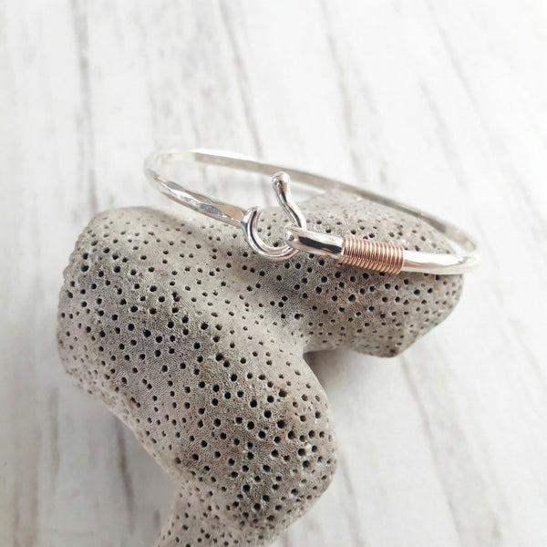 Sterling Hammered Caribbean Hook Bracelet with 14k Wrap