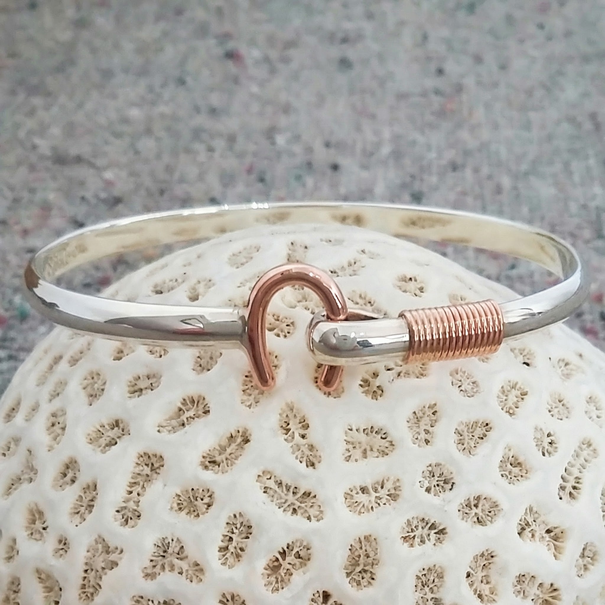 Sterling Hammered Caribbean Hook Bracelet with 14k Hook & Wrap