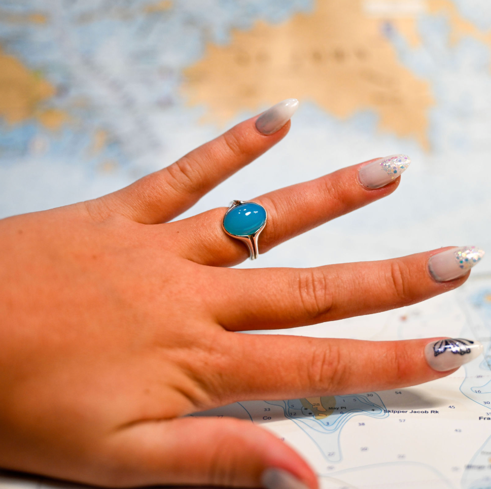 Argentium/Sterling Silver 8mm Oval Cabachon Turquoise Agate Ring