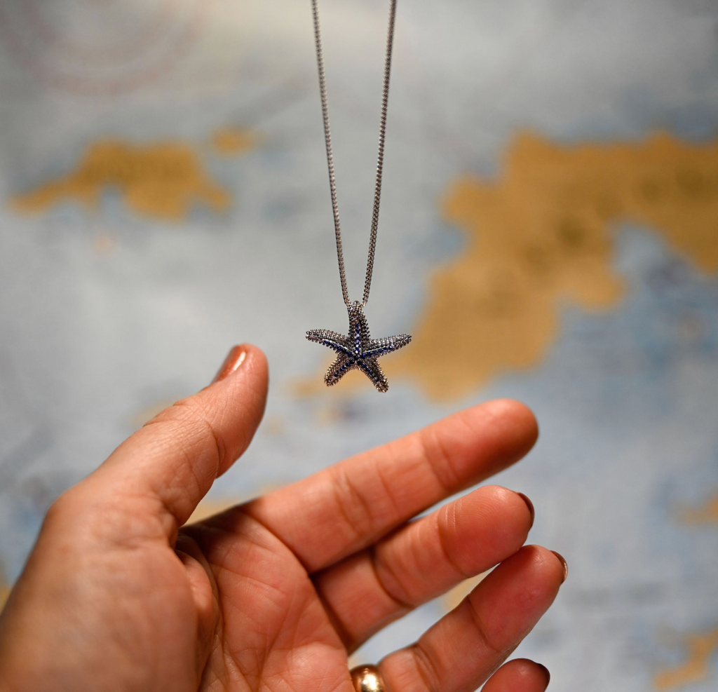 Precious Silver 22mm Starfish w/33 blue sapphires