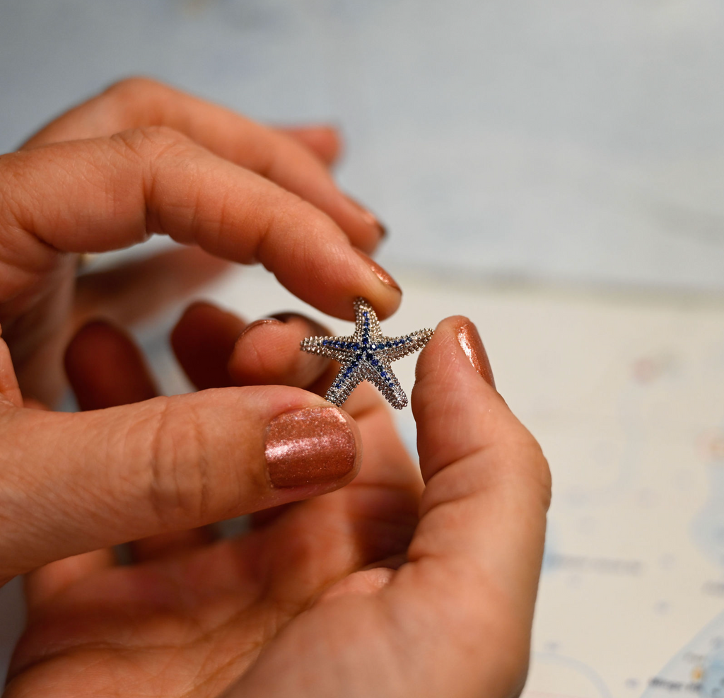 Precious Silver 22mm Starfish w/33 blue sapphires