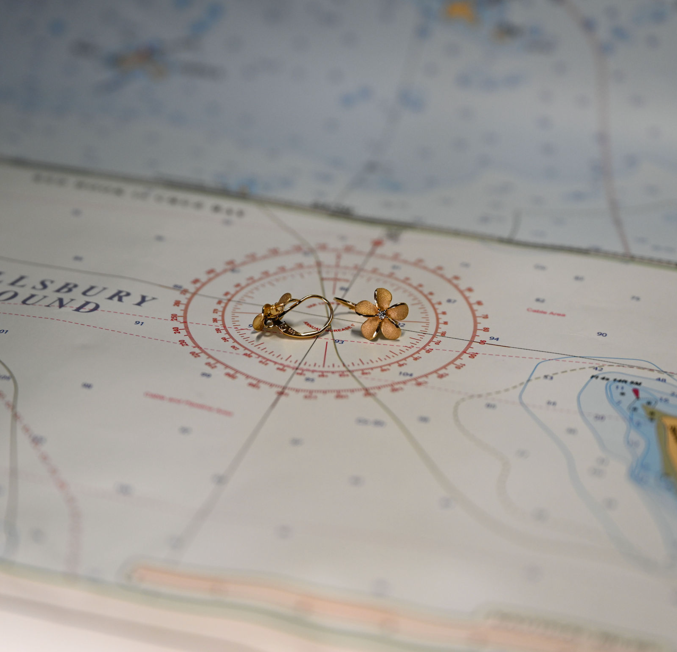 14kyg Plumeria Leverback Earrings w/2 diamonds (.044 cttw)