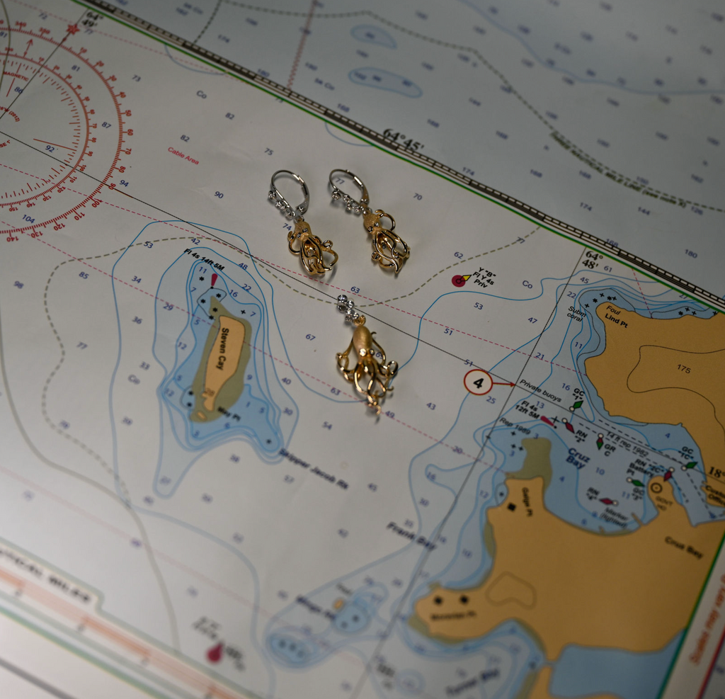 14k 2-Tone Octopus Earrings w/12 Diamonds (.10 cttw)