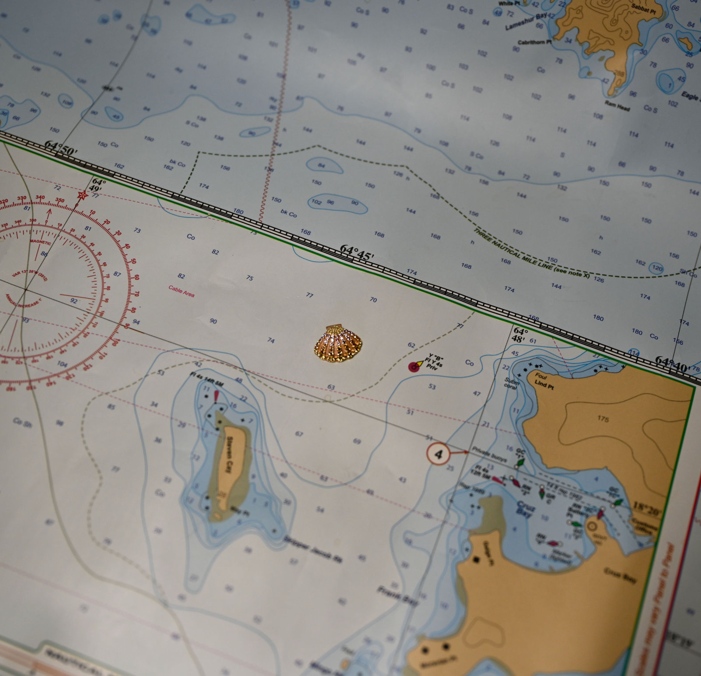 14kyg 2-Tone Scallop Shell Pendant w/48 color sapphires