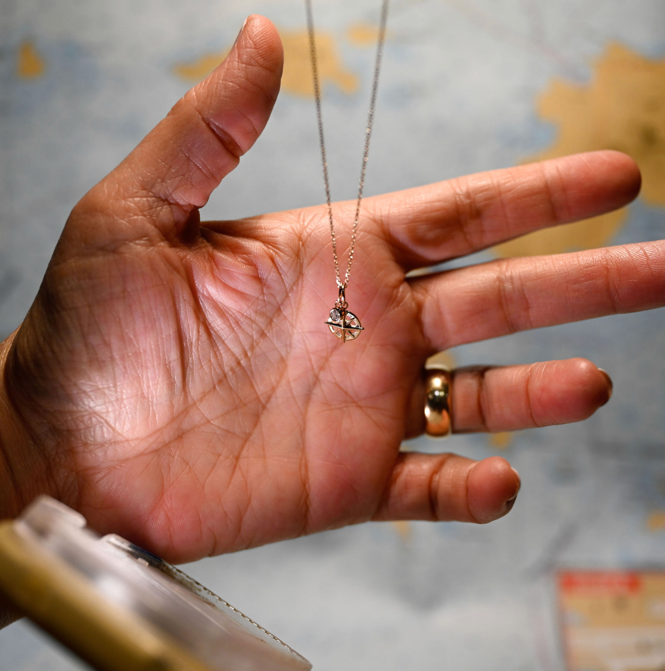 14kyg Lab Diamond Compass Necklace