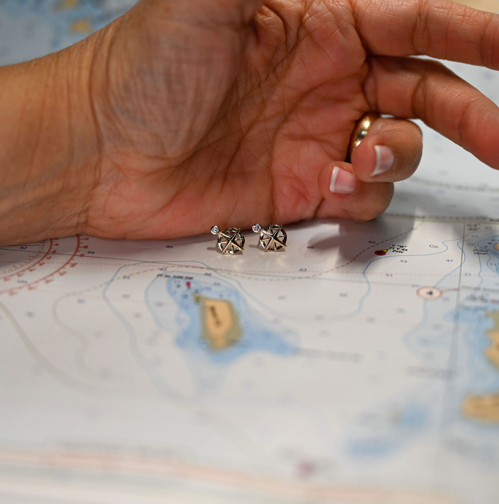 14kyg Lab Diamond Compass Stud Earrings