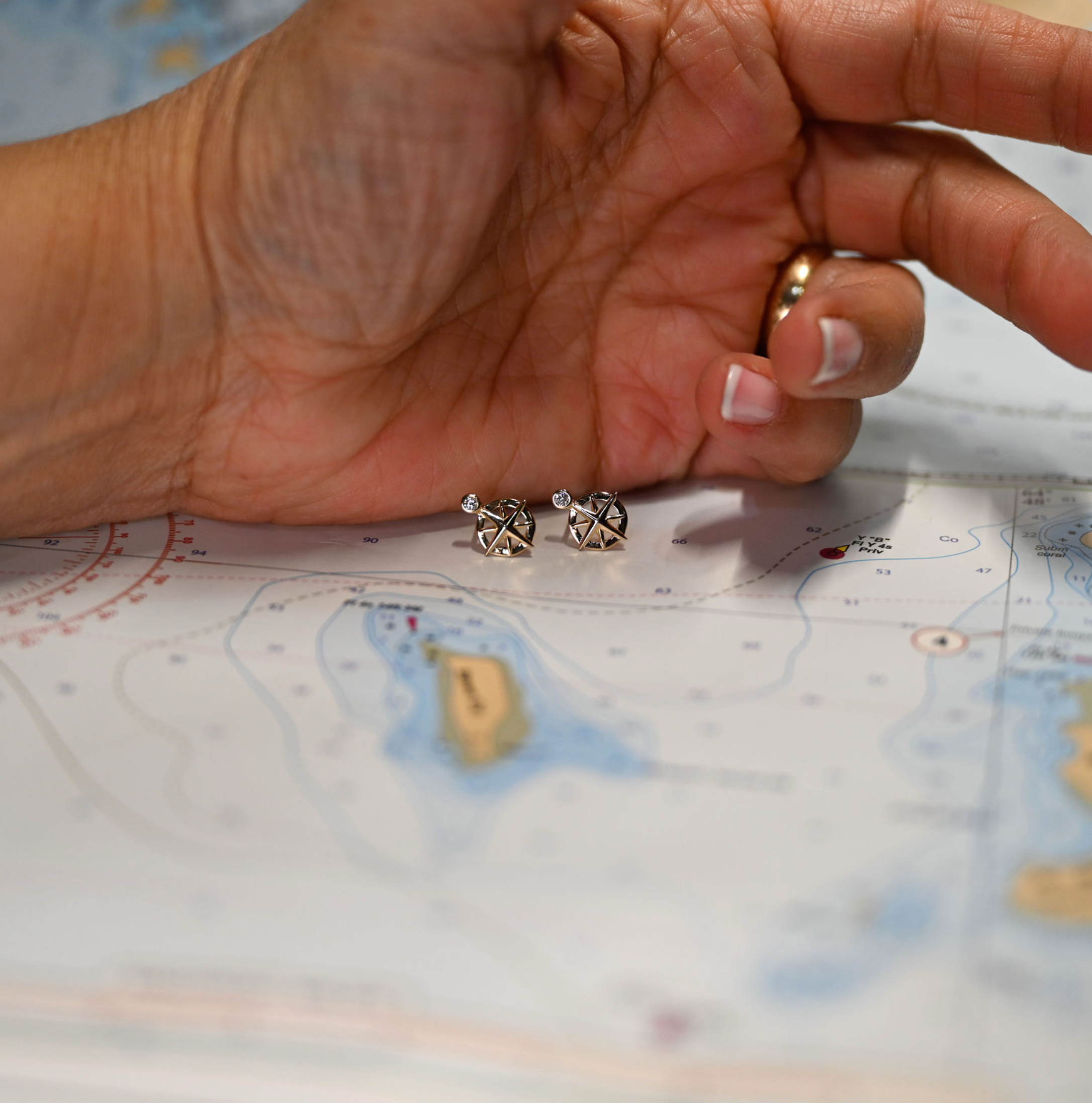 14kyg Lab Diamond Compass Stud Earrings