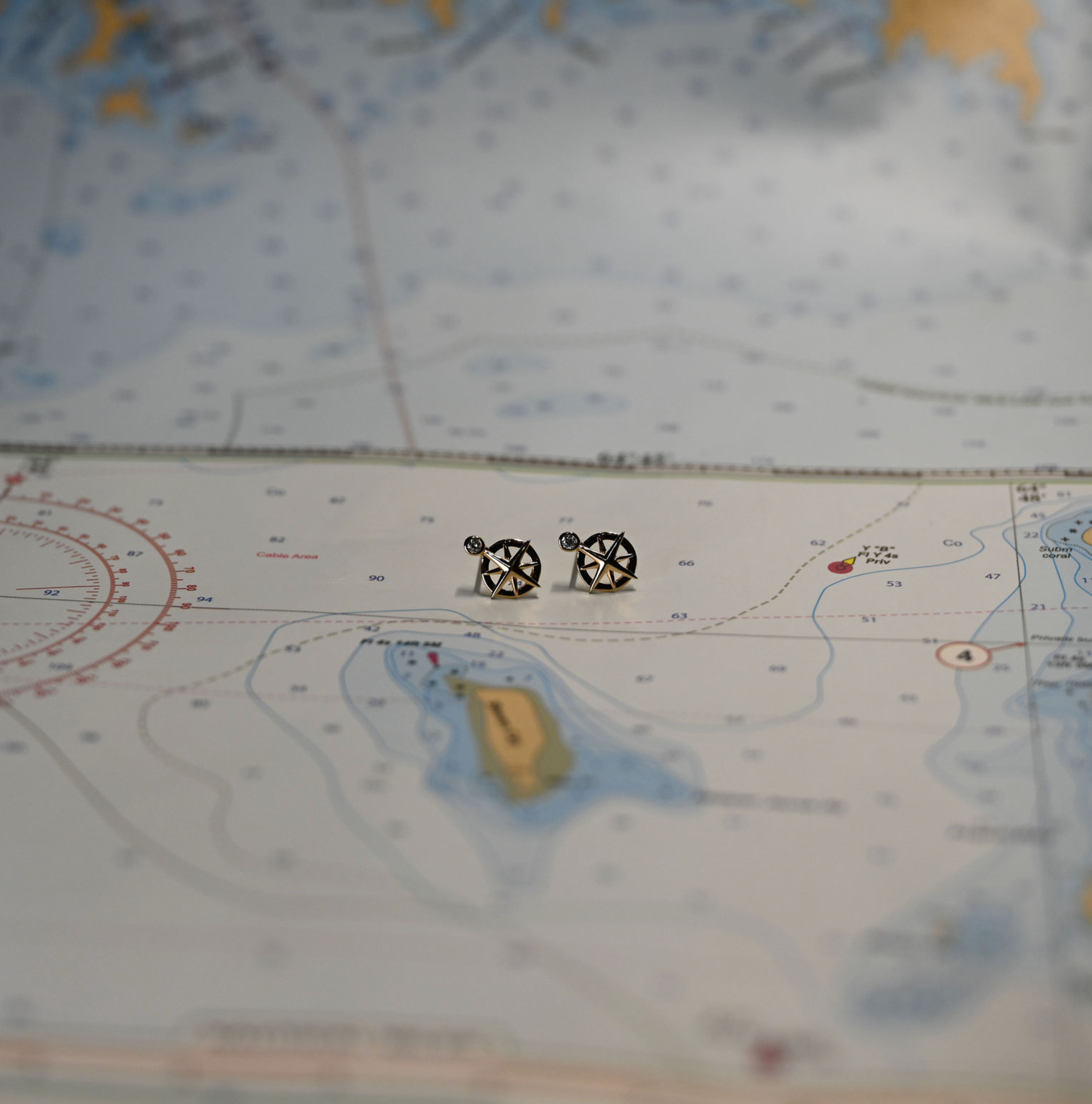 14kyg Lab Diamond Compass Stud Earrings