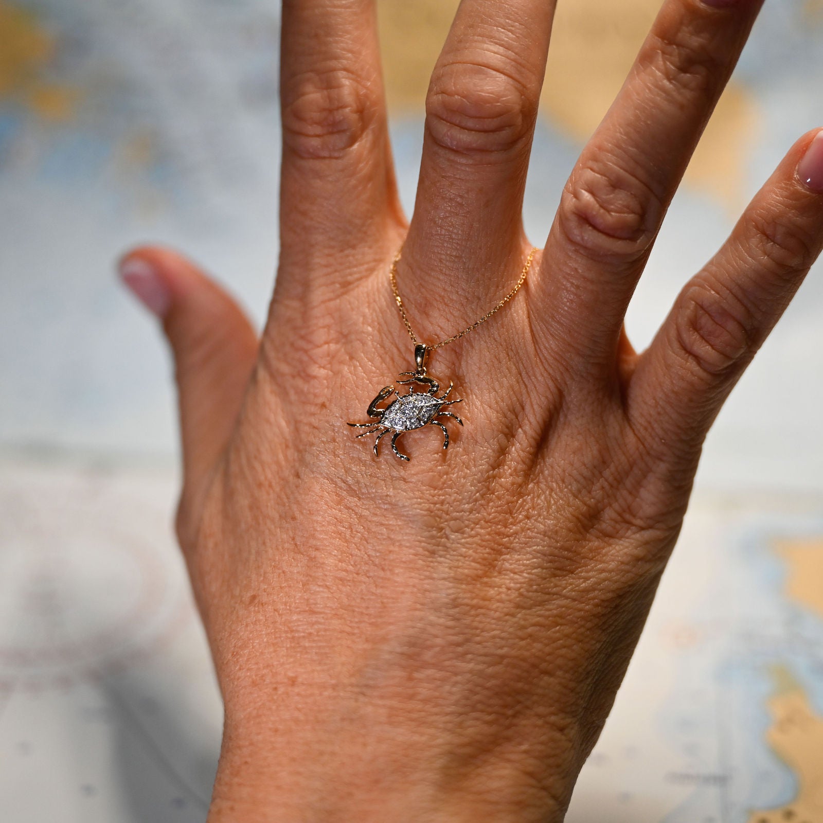 14kyg Lab Diamond Crab Necklace