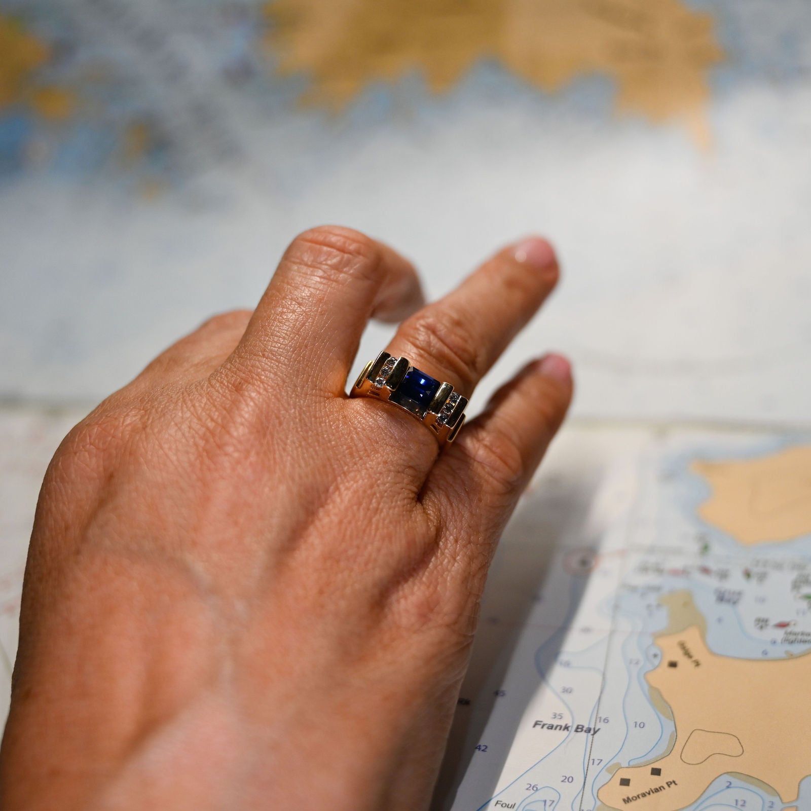 14KY SQ BLUE SAPPHIRE 1.7 CT W/ DIA RING