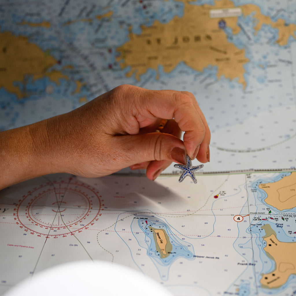 Precious Silver 22mm Starfish w/33 blue sapphires