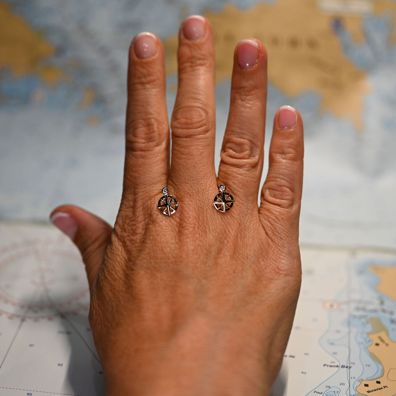 14kyg Lab Diamond Compass Stud Earrings