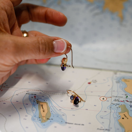 14KY AMETHYST\BLUE MOON STONE DROP EARRINGS