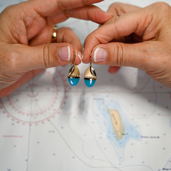 14K BLUE CHALCEDONY SAILBOAT DROP EARRINGS