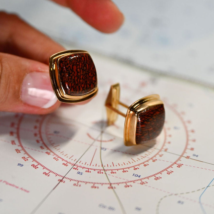 14KY FOSSILIZED DINOSAUR BONE CUFF LINKS