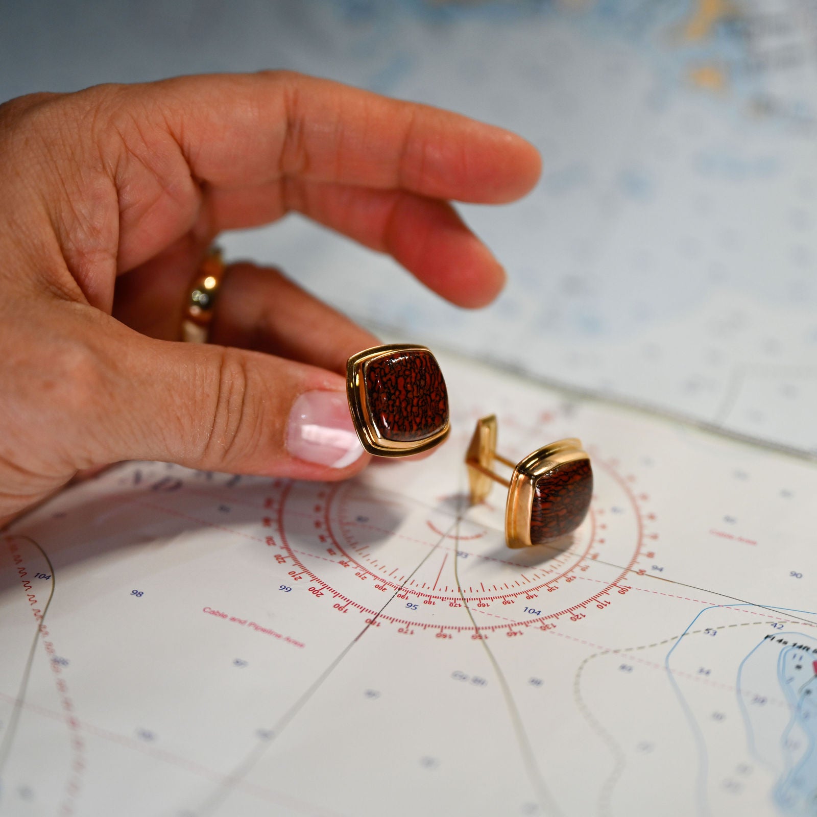 14KY FOSSILIZED DINOSAUR BONE CUFF LINKS