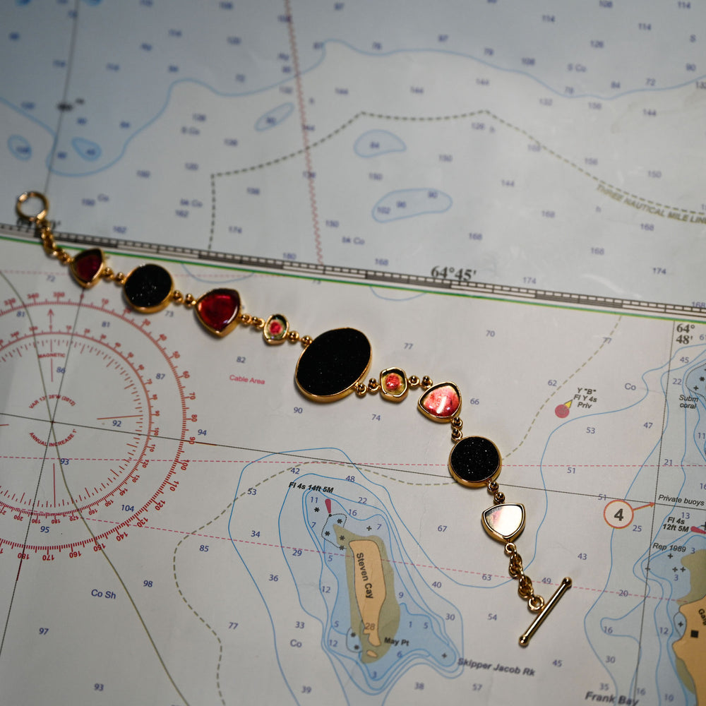 14KY BLACK DRUZY 11.09 CT TOURM SL 14.14CT LINK BRACELET