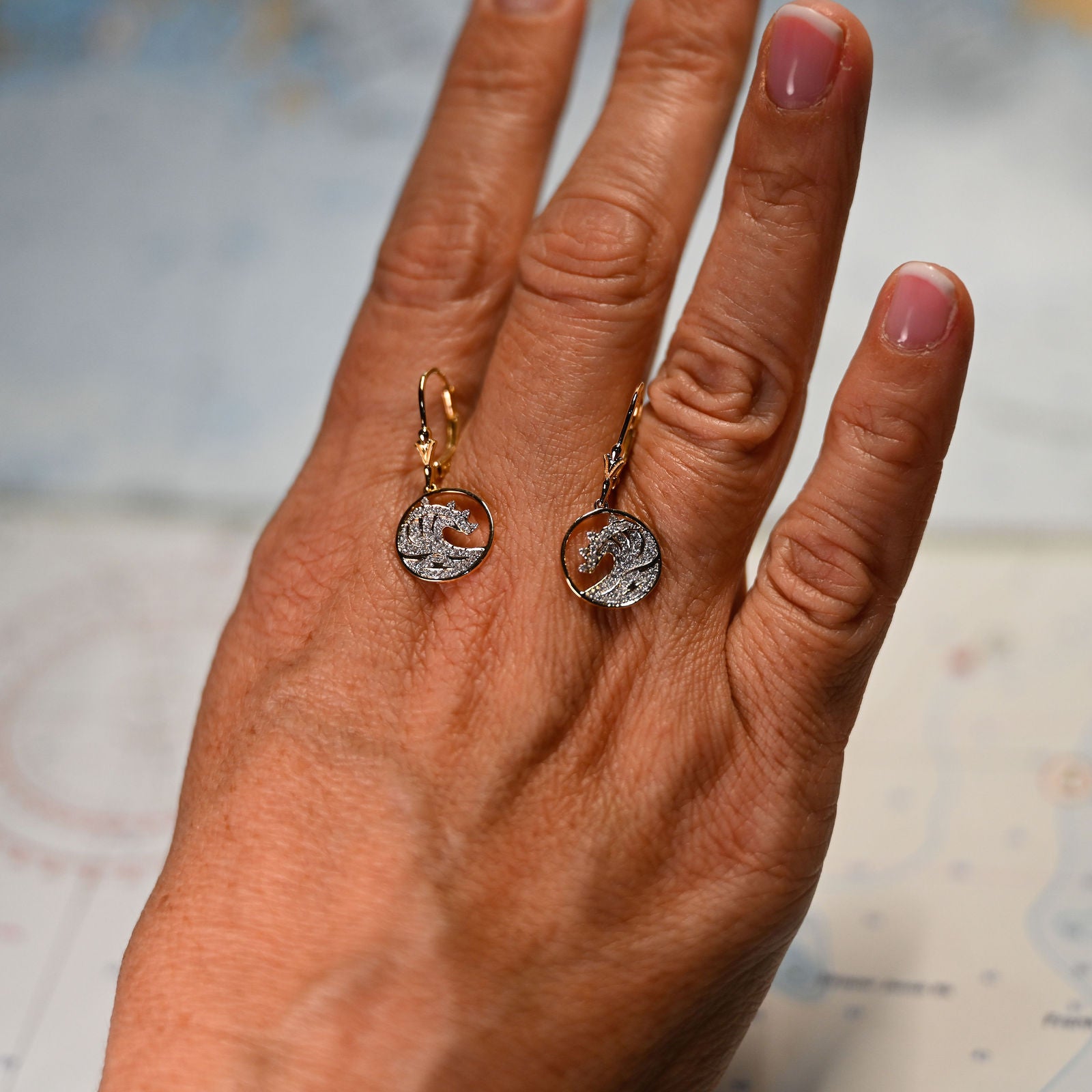 14kyg Lab Diamond Wave Leverback Earrings