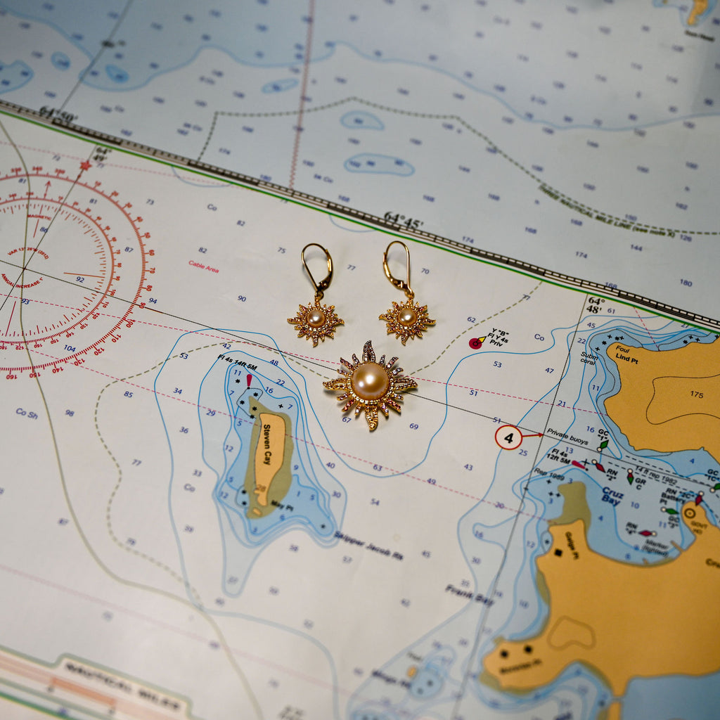 14kyg "Sunburst" Leverback Earrings multi-color sapphires (.60cttw) and freshwater pearl