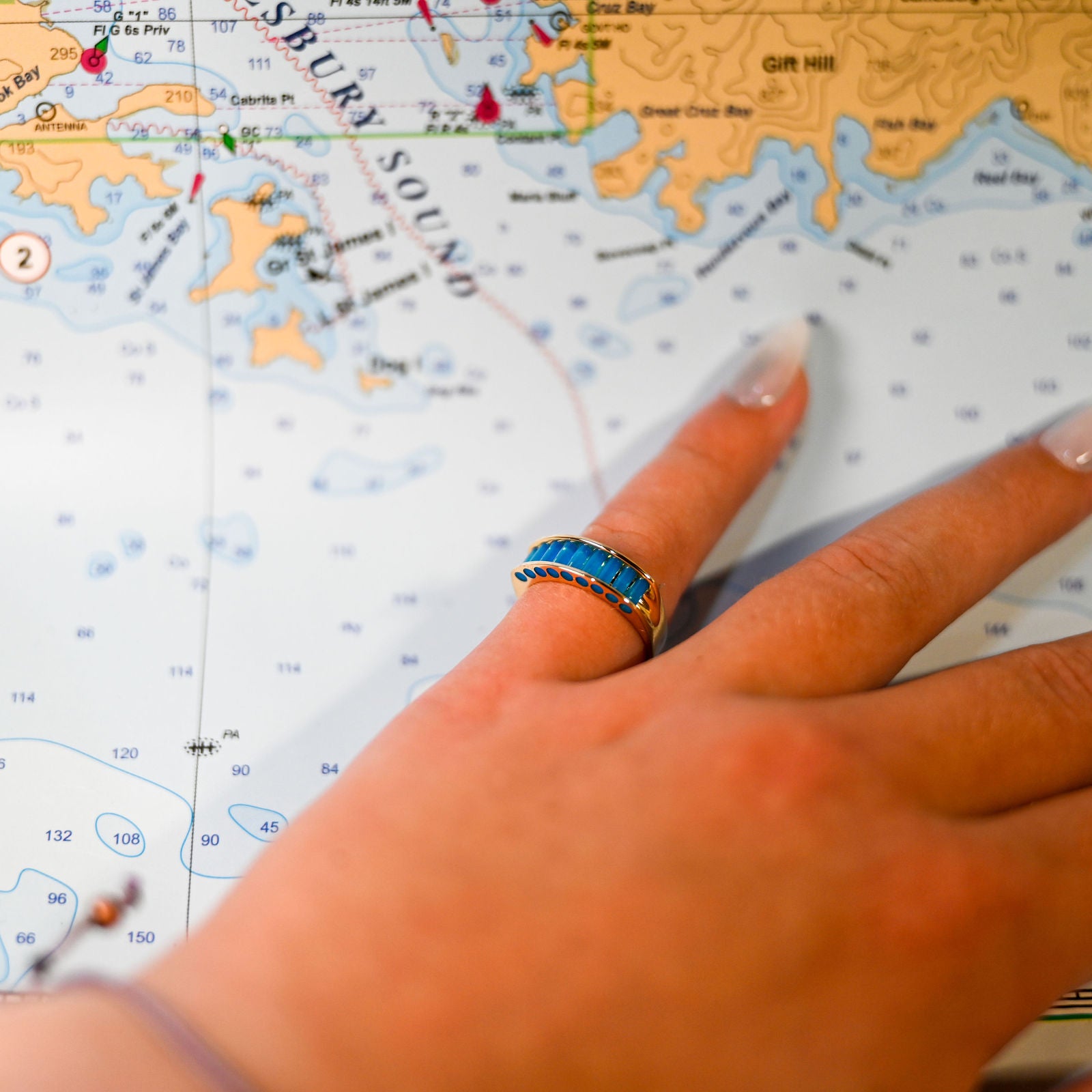 14kyg 5.5mm AAA Petrol Blue Onyx Cylettes Aperture Ring