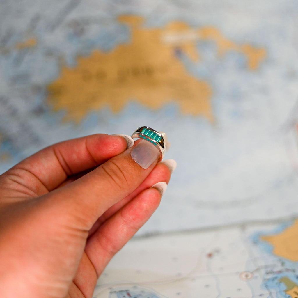 Argentium/Sterling Silver 5 stone Caribbean Blue Cylettes Aperture Ring