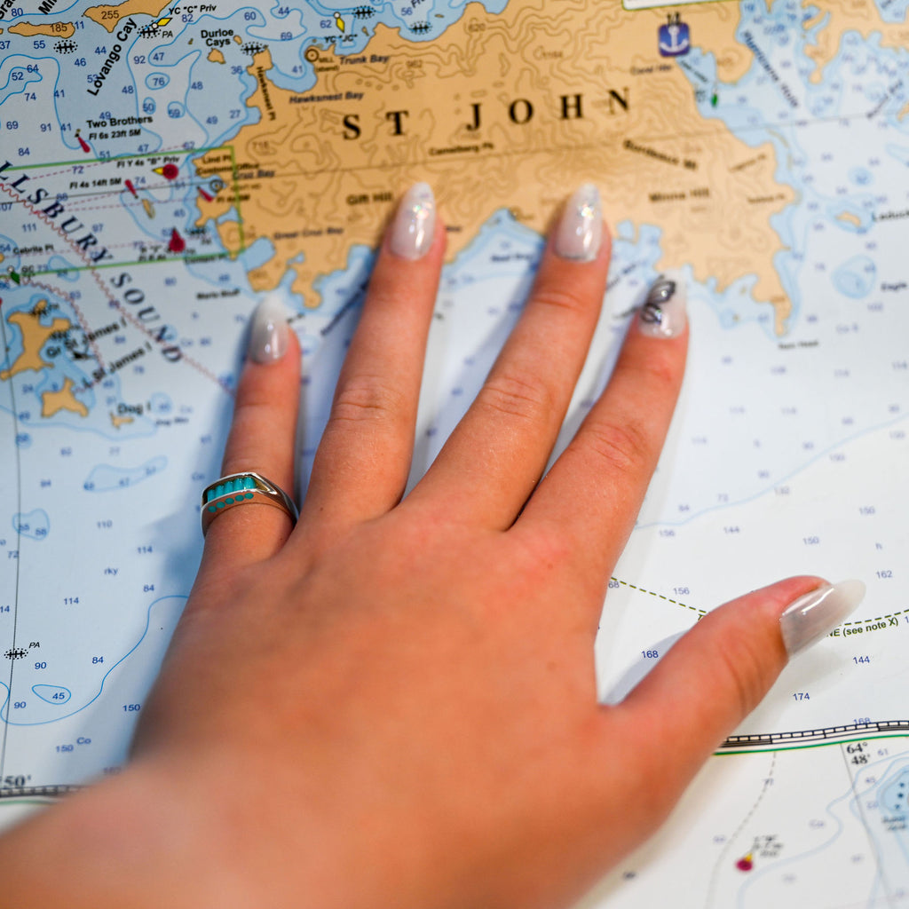 Argentium/Sterling Silver 5 stone Caribbean Blue Cylettes Aperture Ring