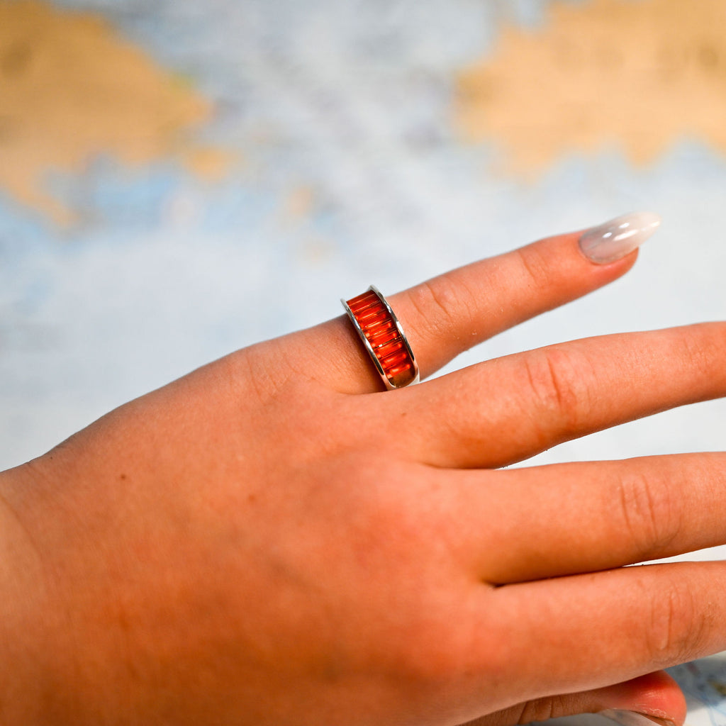 Argentium/Sterling Silver 8mm Aperture Ring Carnelian Cylettes