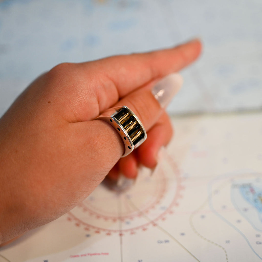 Argentium/SS/14k Aperture Ring Black onyx/14k Cylettes