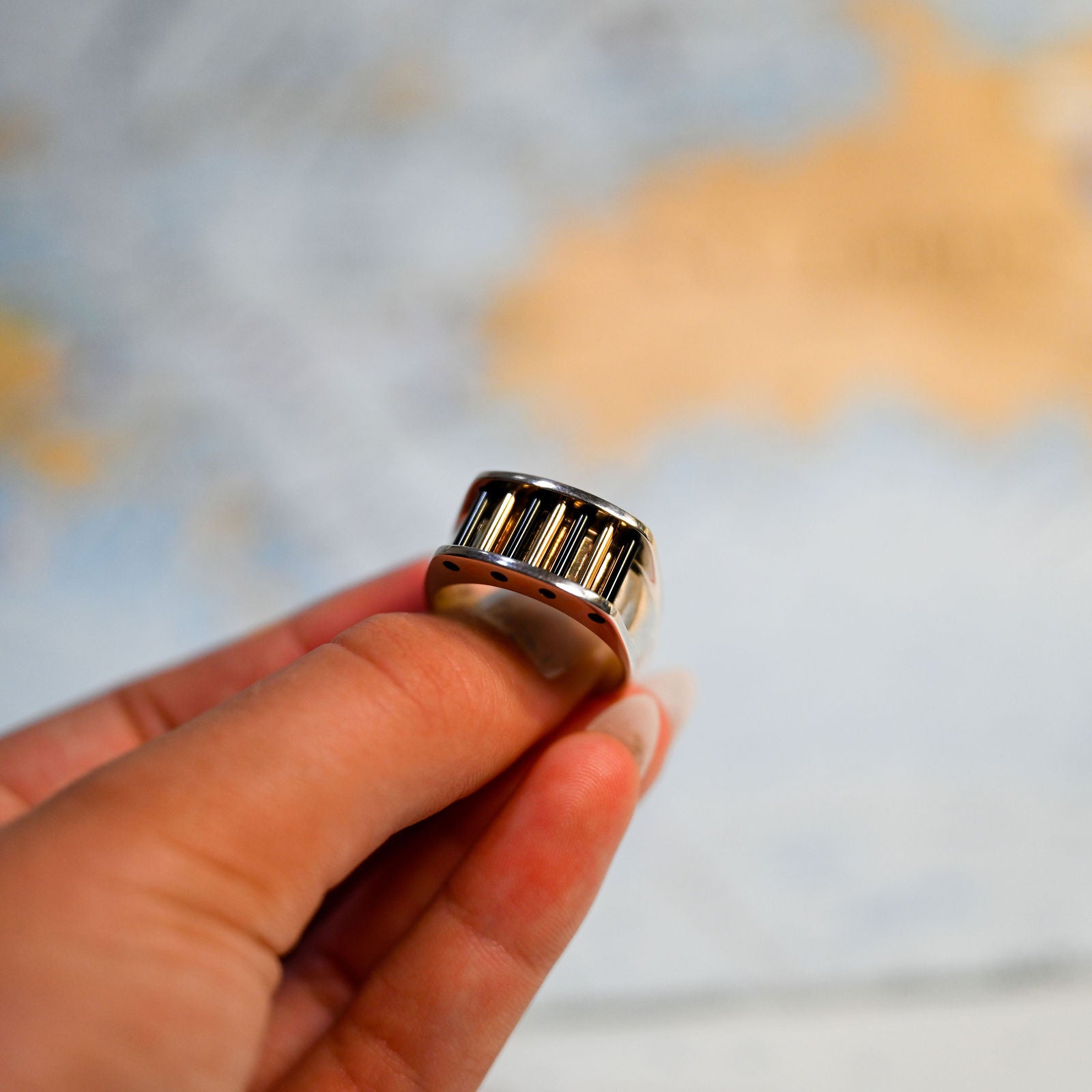 Argentium/SS/14k Aperture Ring Black onyx/14k Cylettes