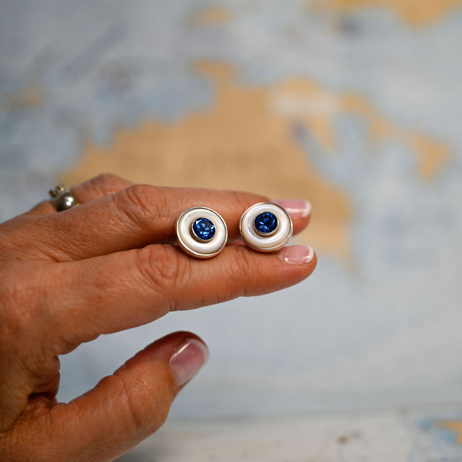 Argentium/Sterling Silver 14x7 Agate and Tinted Cubic Zirconia Lifesaver Stud Earrings