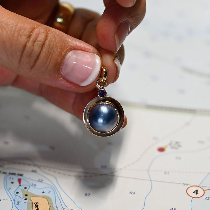 14KY BLUE MABE PEARL W\TANZ PENDANT