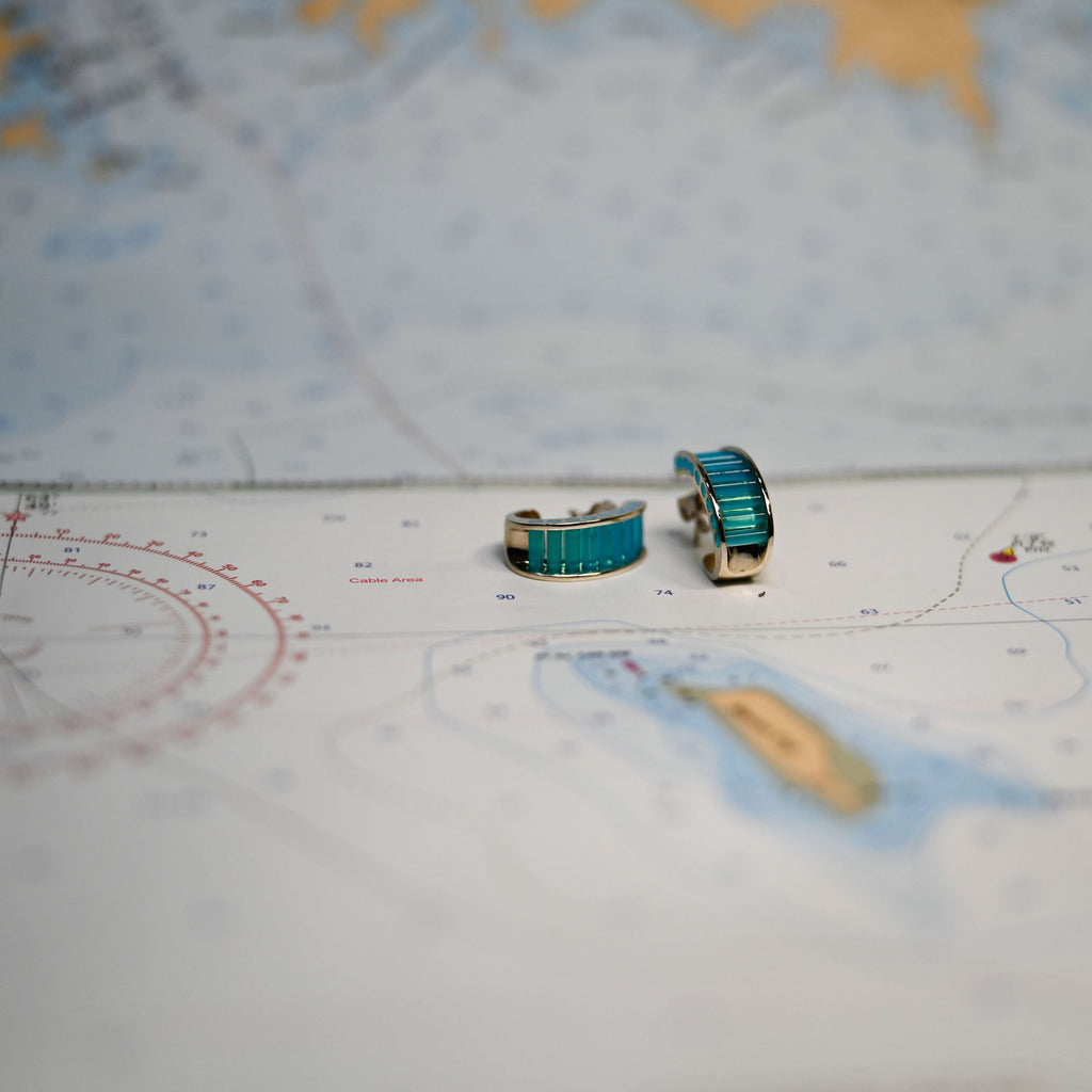 14kwg 7.0mm AAA Premium Caribbean Blue Onyx Earrings