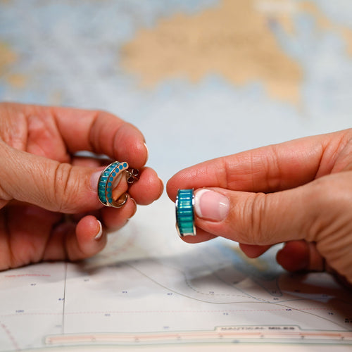 14kwg 7.0mm AAA Premium Caribbean Blue Onyx Earrings