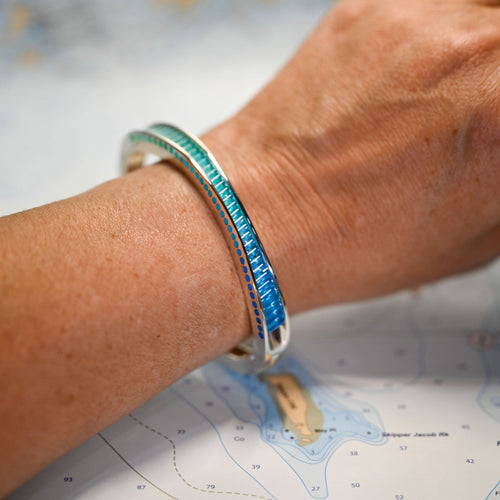 AAA Caribbean Blue Onyx "St John Waters" Gradation Wave Bracelet in Argentium and Sterling Silver