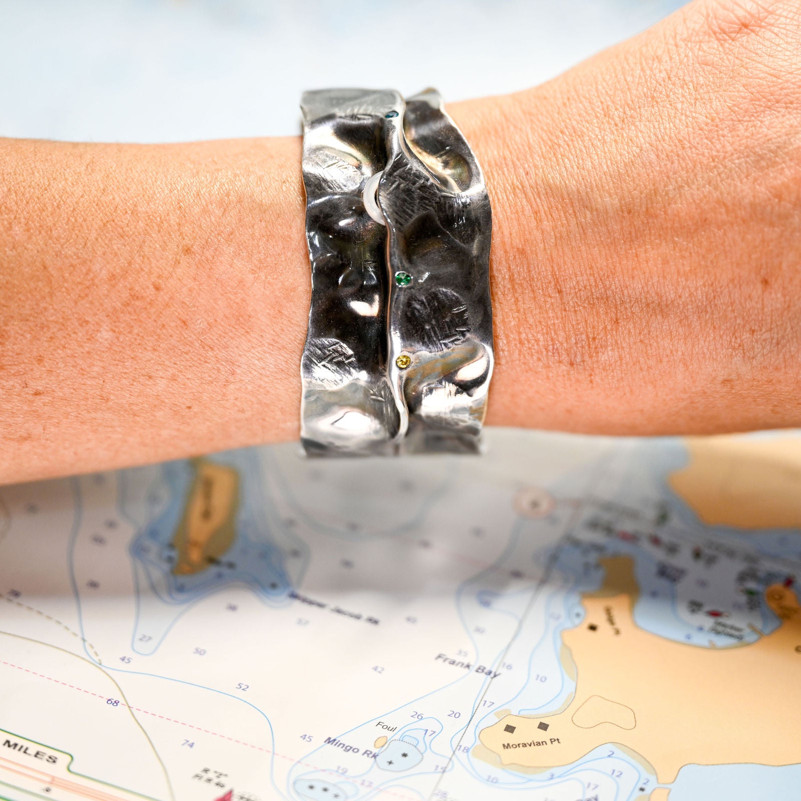 .925 6.51x1.25 Fold Form 6-Stone Tinted Cubic Zirconia Cuff Bracelet