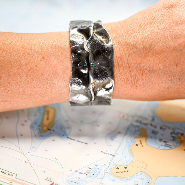 .925 6.51x1.25 Fold Form 6-Stone Tinted Cubic Zirconia Cuff Bracelet