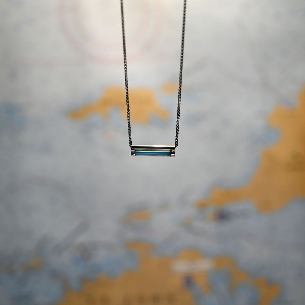 14kwg 18" Adj Caribbean Blue Onyx Cylette Necklace