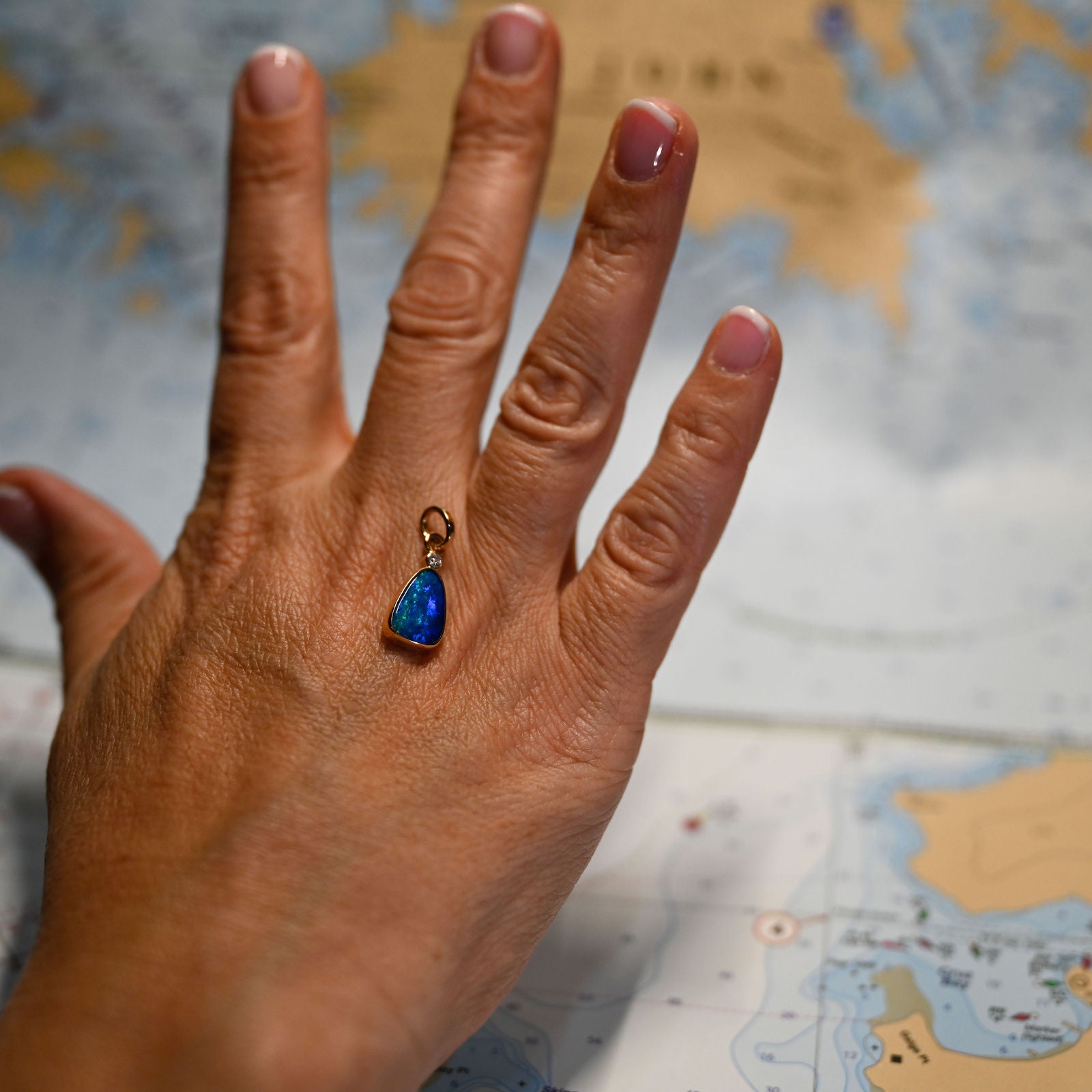 14KYG OPAL DOUBLET 231C/DIAMOND .04CT PENDANT