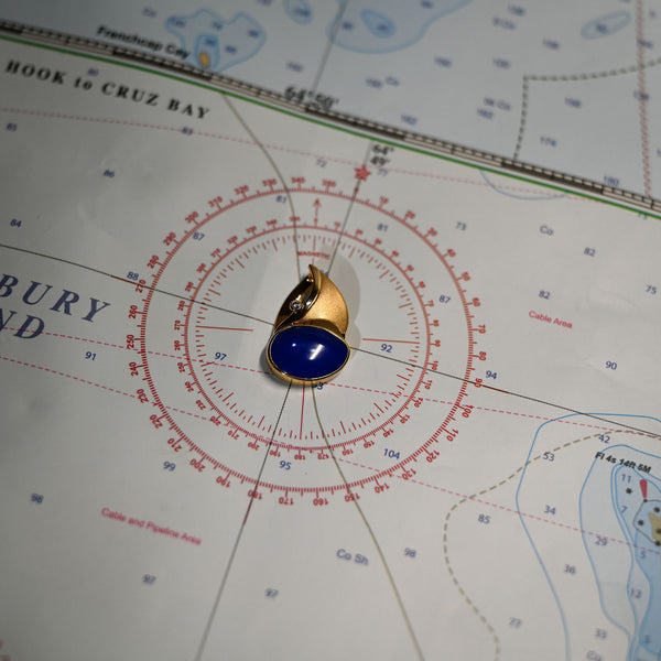 14KYG LAPIS 4.18CT/DIAMOND .03CT SAILBOAT PENDANT