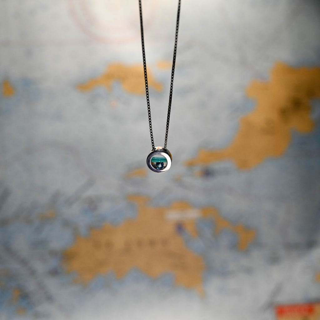 Argentium/Sterling Silver 20" 14mm Caribbean Blue Onyx Cylettes/Swiss Blue Topaz Hula Capture Necklace