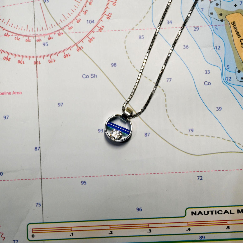 Capture Pendant in Argentium and Sterling Silver with Clear Cubic Zirconia, Lavender and Caribbean Blue Onyx (18", 11mm)