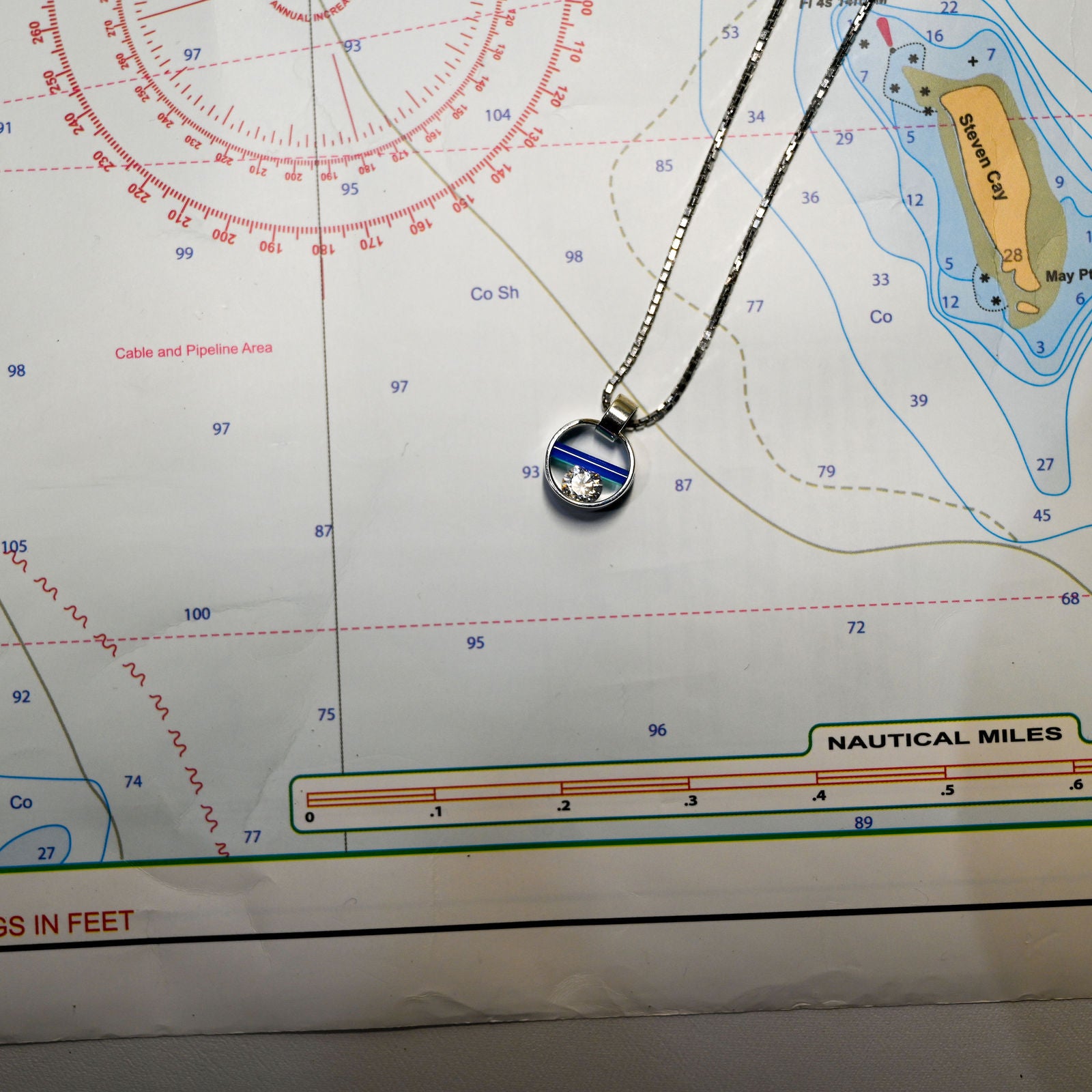 Argentium/Sterling Silver18" 11mm Clear Cubic Zirconia/Lavendar and Caribbean Blue Onyx Capture Pendant