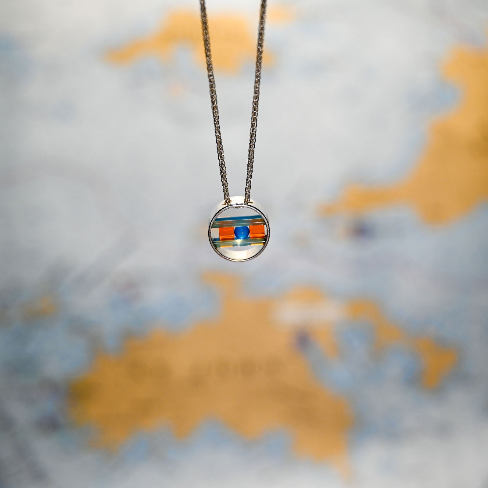 Argentium/Sterling Silver 18" 6mm Glass Cubes/Caribbean Blue Onyx Drum Cube Sphere Necklace